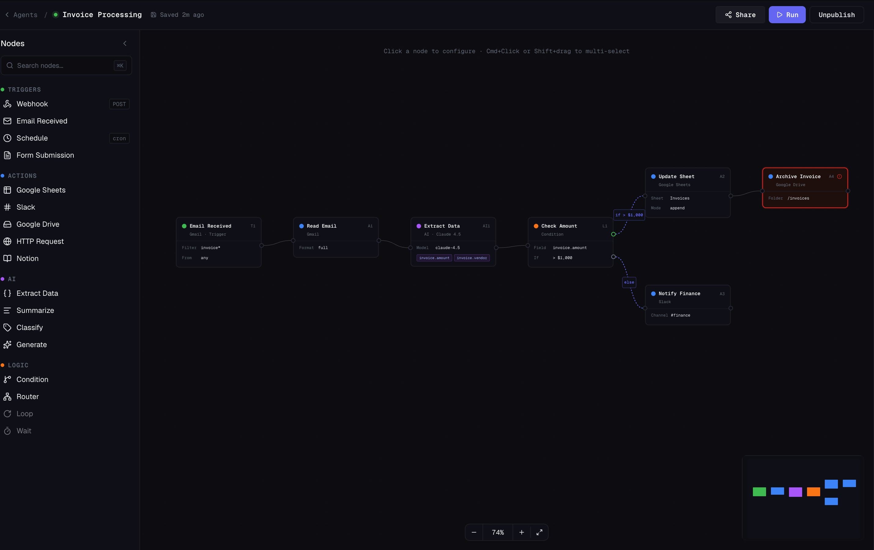 Fluuen builder — Invoice Processing flow